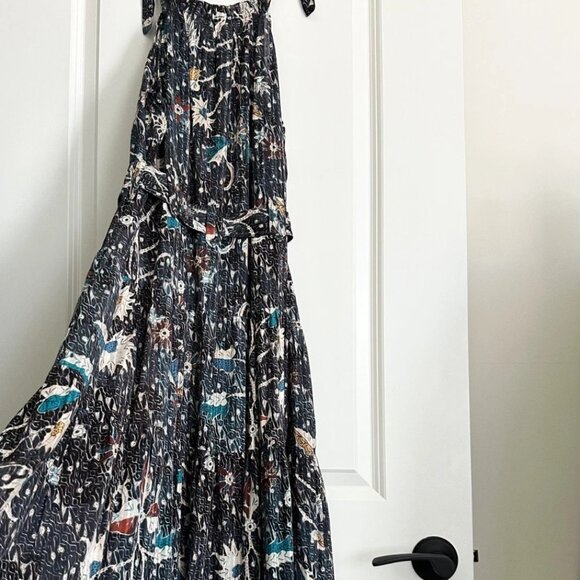 ULLA JOHNSON Mariam Floral Tie-Strap Sleeveless Midi Dress in Navy Multi Size 2 - Picture 9 of 12